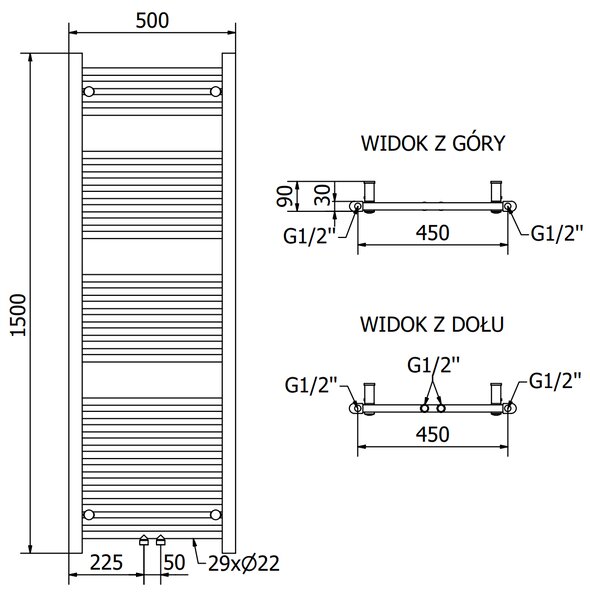 Mexen Mars, elektrické topné těleso 1500 x 500 mm, 600 W, zlatá lesklá, W110-1500-500-2600-50