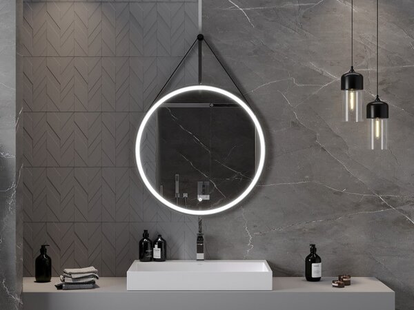 Mexen Reni koupelnové zrcadlo s podsvícením, kulaté 80 cm, LED 6000K, antifog, černý rám - 9812-080-080-611-70