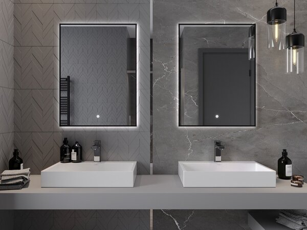 Mexen Erma koupelnové zrcadlo s osvětlením 60 x 80 cm, LED 6000K, antifog, černý rám - 9814-060-080-611-70