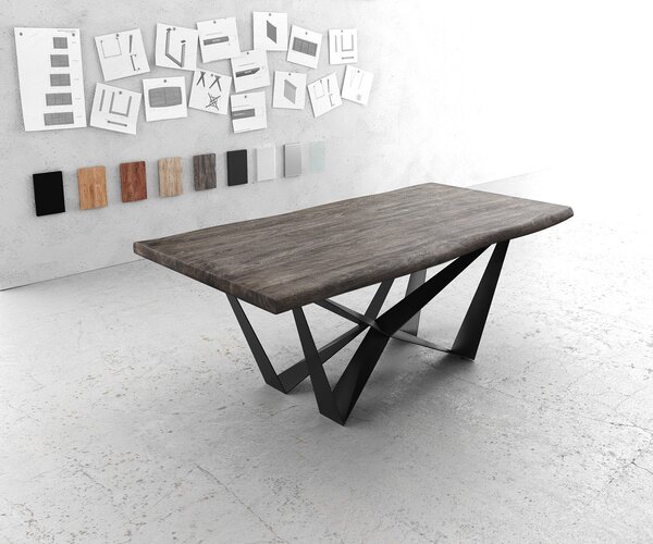DELIFE Jídelní stůl Edge 200x100 XL akácie platinová Spider plochá ocel černá Live-Edge