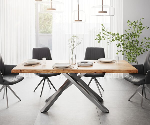 DELIFE Jídelní stůl Edge 200x100 XL akácie přírodní křížová podnož obdélník nerezová ocel Live-Edge