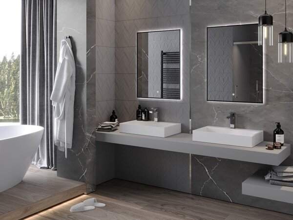 Mexen Erma koupelnové zrcadlo s osvětlením 60 x 80 cm, LED 6000K, antifog, černý rám - 9814-060-080-611-70