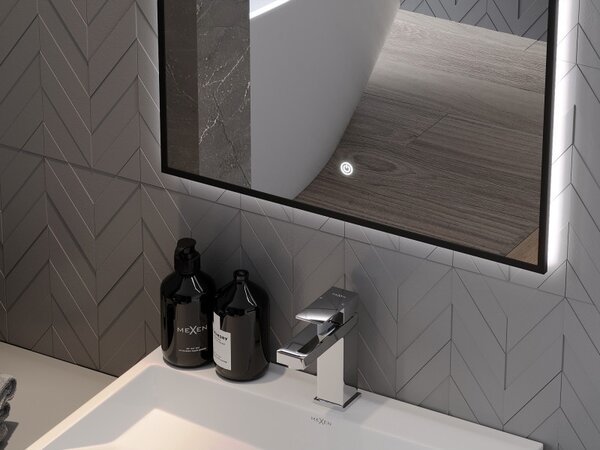 Mexen Erma koupelnové zrcadlo s podsvícením 50 x 70 cm, LED 6000K, proti zamlžování, černý rám - 9814-050-070-611-70