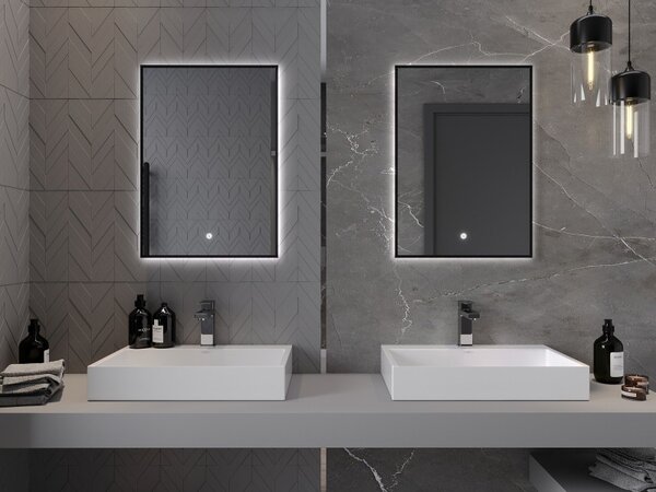 Mexen Erma koupelnové zrcadlo s podsvícením 50 x 70 cm, LED 6000K, proti zamlžování, černý rám - 9814-050-070-611-70