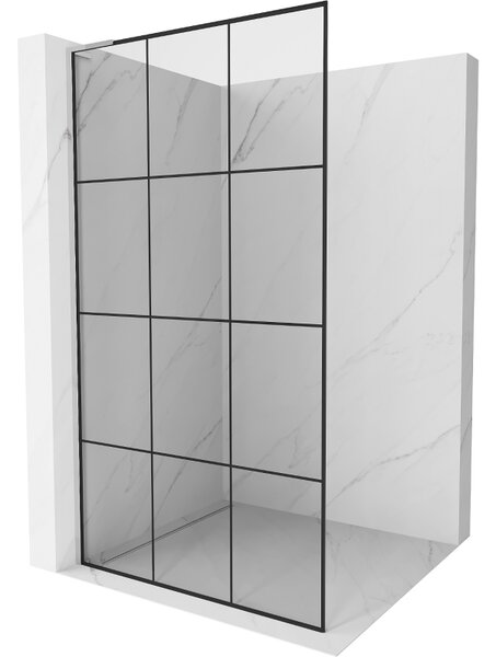 Mexen Kioto L, sprchová zástěna Walk-In 100 x 200 cm, 8mm čiré sklo černý vzor, ​​chromový profil, 800-100-103-01-77