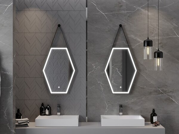 Mexen Orla osvětlené koupelnové zrcadlo 50 x 70 cm, LED 6000K, anti-mlžný, černý rám - 9815-050-070-611-70