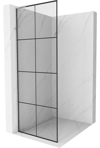 Mexen Kioto L, sprchová zástěna Walk-In 80 x 200 cm, 8mm čiré sklo černý vzor, ​​chromový profil, 800-080-103-01-77