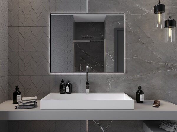 Mexen Erma osvětlené koupelnové zrcadlo 100 x 80 cm, LED 6000K, proti mlžení, černý rám - 9814-100-080-611-70