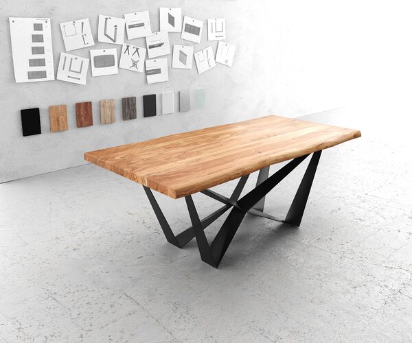 DELIFE Jídelní stůl Edge 200x100 XL akácie přírodní Spider plochá ocel černá Live-Edge