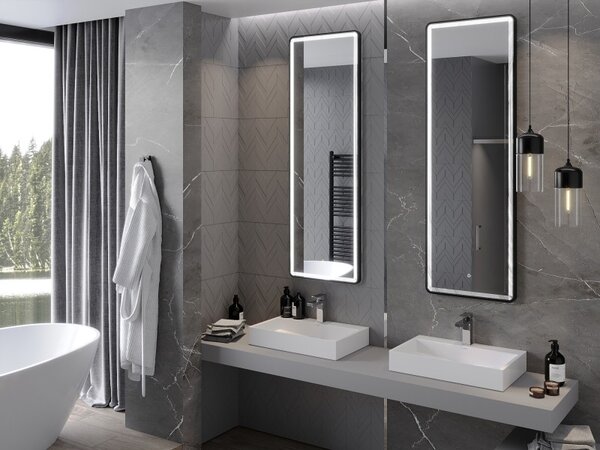 Mexen Coro koupelnové zrcadlo podsvícené 50 x 150 cm, LED 6000K, protimlhové, černý rám - 9817-050-150-611-70