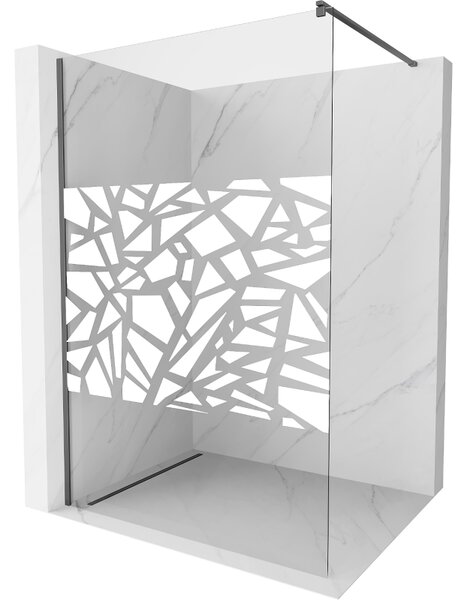 Mexen Kioto, sprchová zástěna Walk-In 130 x 200 cm, 8mm čiré sklo bílý vzor, ​​grafitový profil, 800-130-101-95-85