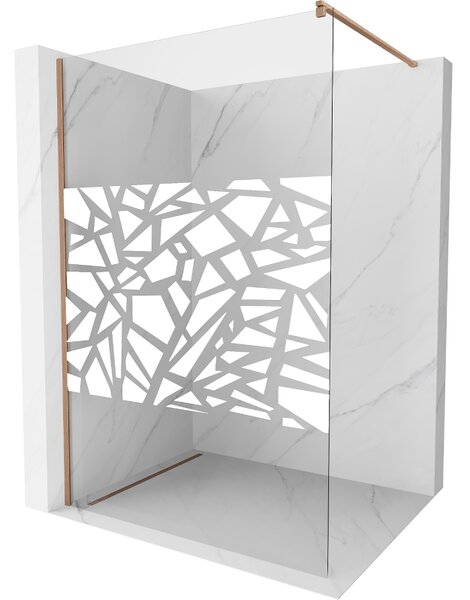Mexen Kioto, sprchová zástěna Walk-In 130 x 200 cm, 8mm čiré sklo bílý vzor, ​​měděný matný profil, 800-130-101-65-85