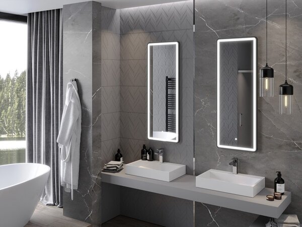 Mexen Coro osvětlené koupelnové zrcadlo 45 x 120 cm, LED 6000K, proti zamlžení, černý rám - 9817-045-120-611-70