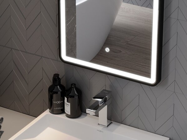 Mexen Coro koupelnové zrcadlo podsvícené 50 x 150 cm, LED 6000K, protimlhové, černý rám - 9817-050-150-611-70