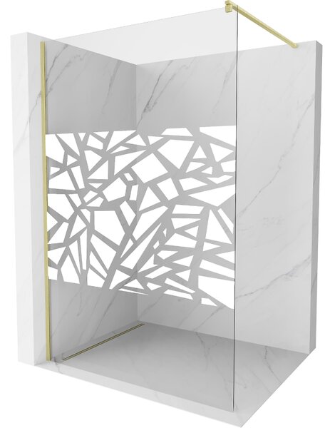 Mexen Kioto, sprchová zástěna Walk-In 110 x 200 cm, 8mm čiré sklo bílý vzor, ​​zlatý matný profil, 800-110-101-55-85