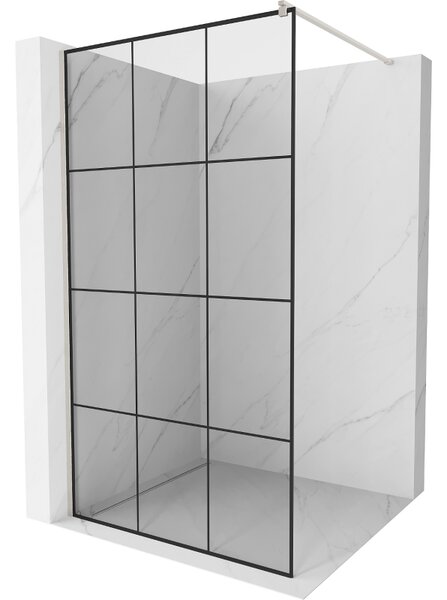 Mexen Kioto, sprchová zástěna Walk-In 100 x 200 cm, 8mm čiré sklo černý vzor, ​​broušená ocel profil, 800-100-101-97-77