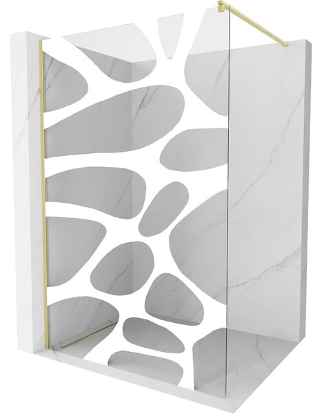 Mexen Kioto, sprchová zástěna Walk-In 70 x 200 cm, 8mm čiré sklo bílý vzor, ​​zlatý matný profil, 800-070-101-55-97