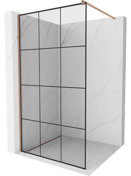 Mexen Kioto, sprchová zástěna Walk-In 100 x 200 cm, 8mm čiré sklo černý vzor, ​​měděný matný profil, 800-100-101-65-77