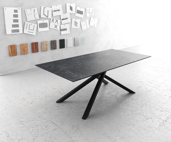 DELIFE Jídelní stůl Edge 200x100 cm keramika Laminam® Nero Greco antracitová středová podnož kříž černá