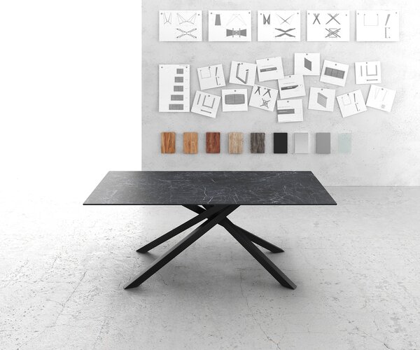 DELIFE Jídelní stůl Edge 200x100 cm keramika Laminam® Nero Greco antracitová středová podnož kříž černá