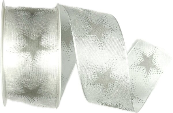 Vánoční stuha organzová ORGANDY STARDUST SILVER stříbrná 40mm x 3m (12,-Kč/m)