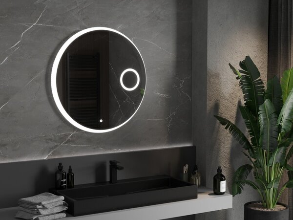 Mexen Ella osvětlené koupelnové zrcadlo s kosmetickým zrcátkem, kulaté 80 cm, LED 6000K, antifog - 9811-080-080-611-00