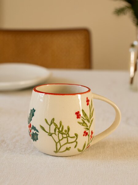 Sinsay - Hrnek s vánočním rostlinným potiskem - vícebarevná