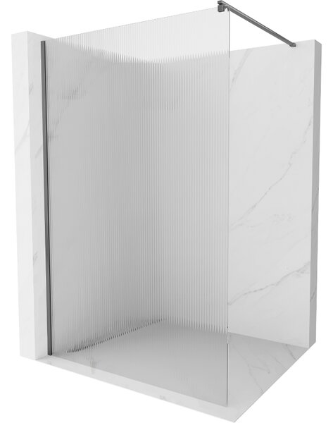 Mexen Kioto, sprchová zástěna Walk-In 70 x 200 cm, 8mm sklo s žebrovým vzorem, grafitový profil, 800-070-101-95-09