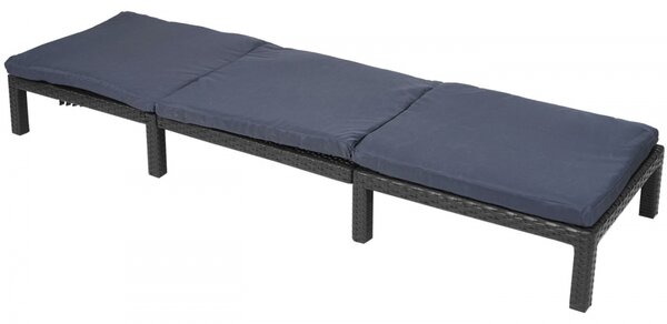Zahradní lehátko HWC-A51 - polyratan, šedé polštáře basic 5cm - antracit