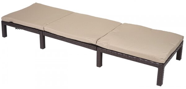 Zahradní lehátko HWC-A51 - polyratan, krémové polštáře basic 5cm - hnědá
