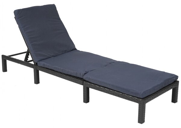 Zahradní lehátko HWC-A51 - polyratan, šedé polštáře basic 5cm - antracit