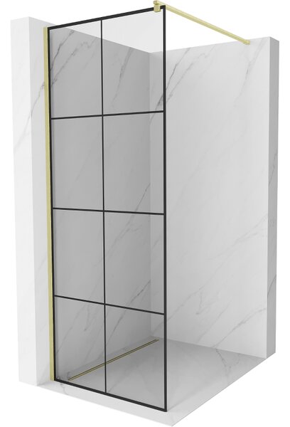 Mexen Kioto, sprchová zástěna Walk-In 80 x 200 cm, 8mm čiré sklo černý vzor, ​​zlatý matný profil, 800-080-101-55-77