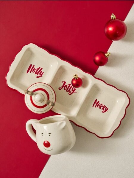 Sinsay - Vánoční servírovací tác s nápisem Holly Jolly Merry - vícebarevná