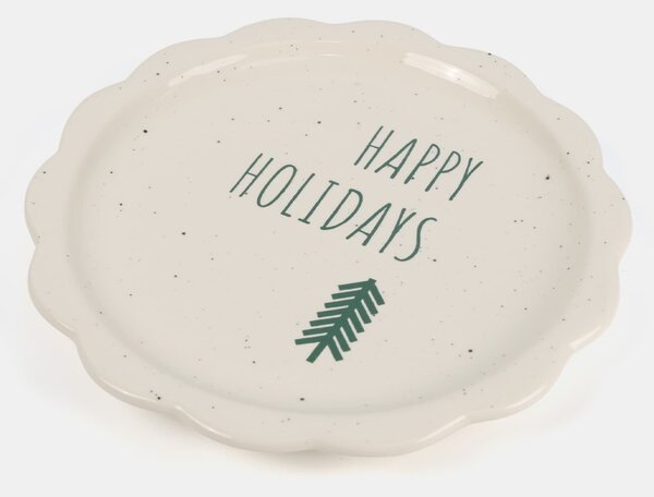 Sinsay - Vánoční keramický talíř s nápisem Happy Holidays - bílá