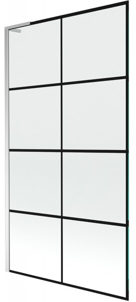 Mexen Next L, 1-křídlová vanová zástěna 100 x 150 cm, 6mm čiré sklo-černý vzor, ​​chromový profil, 895-100-000-03-77-01
