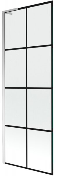 Mexen Next L, 1-křídlová vanová zástěna 70 x 150 cm, 6mm čiré sklo-černý vzor, ​​chromový profil, 895-070-000-03-77-01