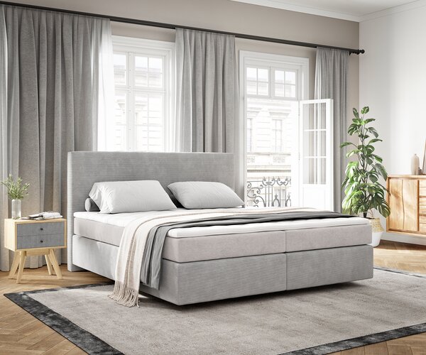 DELIFE Boxspring postel Dream-Well 180x200 cm manšestr stříbrná šedá s taštičkovou pružinovou matrací a visco topperem