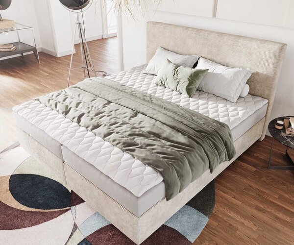 DELIFE Boxspring postel Dream-Well 180x200 cm manšestr béžová s matrací a topperem