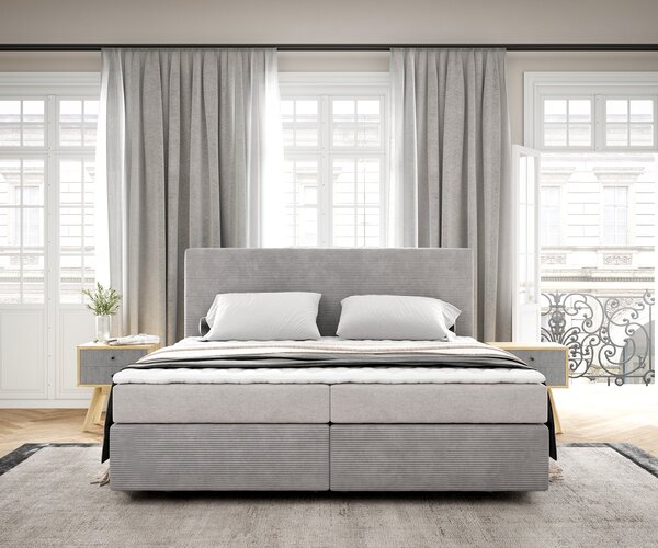 DELIFE Boxspring postel Dream-Well 180x200 cm manšestr stříbrná se středně tvrdou matrací a topperem