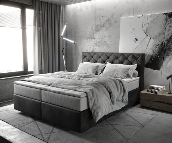 DELIFE Boxspring postel Dream-Great 160x200 cm mikrovlákno antracitová vintage s taštičkovou pružinovou matrací a visco topperem