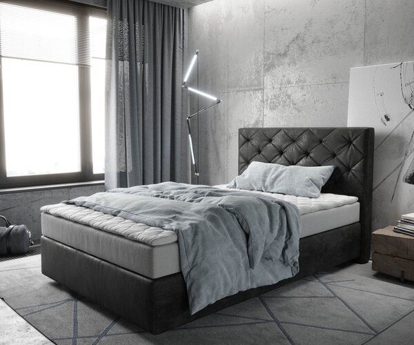 DELIFE Boxspring postel Dream-Great 120x200 cm mikrovlákno antracitová vintage s matrací a topperem
