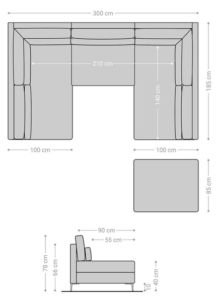 DELIFE Pohovka ve tvaru "U" Elio 300x185 cm mikrovlákno grafitová s taburetem