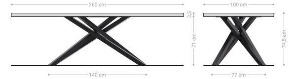 DELIFE Jídelní stůl Edge 260x100 akácie přírodní křížová podnož hranatý nerezová ocel Live-Edge