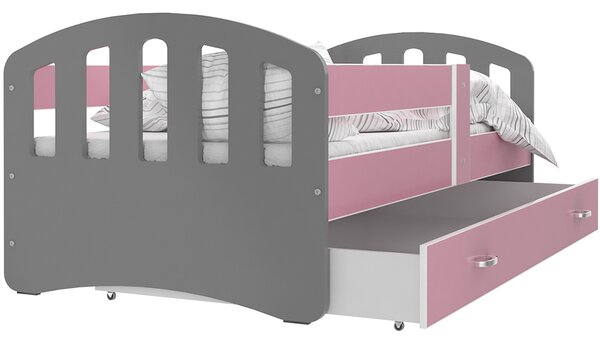 DOBRESNY Dětská postel HAPPY 180x90 barevná RŮŽOVÁ-ŠEDÁ