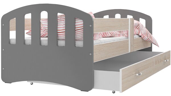 DOBRESNY Dětská postel HAPPY 160x80 BOROVICE-ŠEDÁ