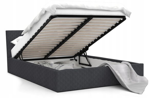 Luxusní manželská postel VEGAS tmavě šedá 140x200 z eko kůže s kovovým roštem