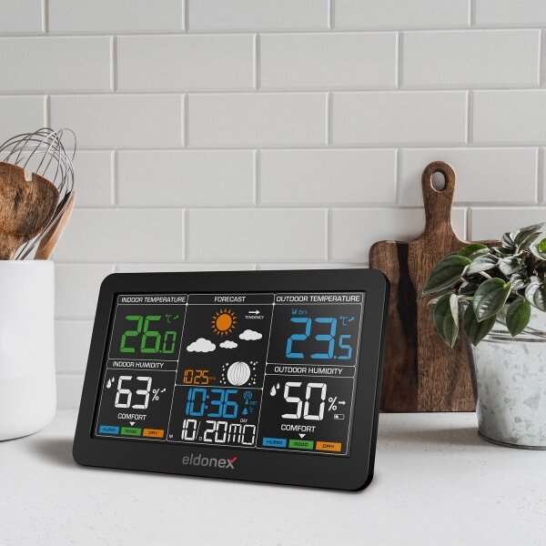 ELDONEX EWS-1010-BK - Meteostanice s LCD displejem 2xAAA černá