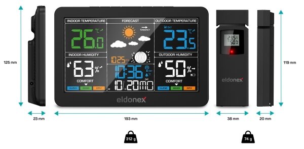 ELDONEX EWS-1010-BK - Meteostanice s LCD displejem 2xAAA černá