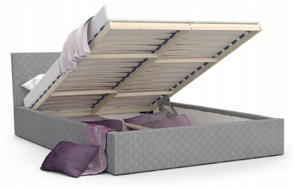 Luxusní manželská postel VEGAS 1 šedá 180x200 z eko kůže s dřevěným roštem