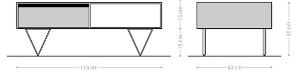 DELIFE Konferenční stolek Stonegrace 115x60 cm akácie hnědá břidlice 2 zásuvky 1 přihrádka podnož ve tvaru V černá